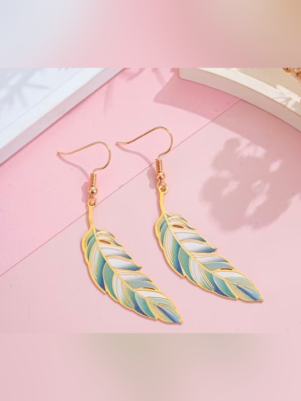 $8 Each Or Bundle 5/$20 Gold Green Feather Drop Earring